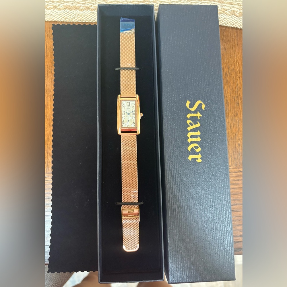 New in Box Stauer Women's Victoria Watch with Rose Gold Metal Mesh Strap